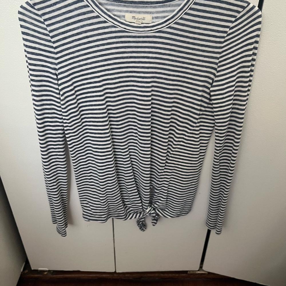 Madewell Navy and White Striped Long Sleeve Top